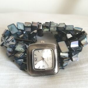 Silver Blue Glass Shell Bracelet Watch